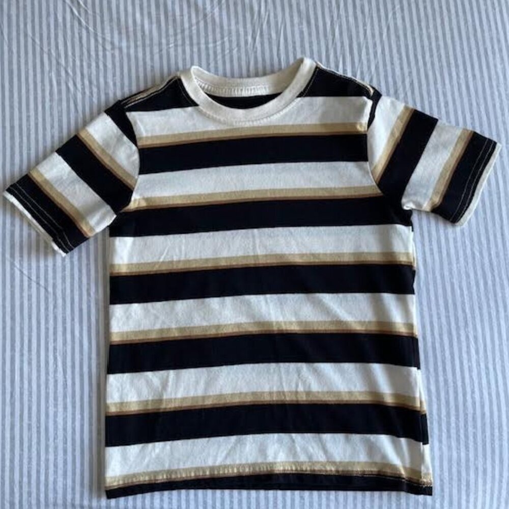 Boys Wonder Nation Size 6-7 Brown/Black/White Striped Short Sleeve Shirt - Picture 7 of 8